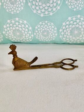 VTG Brass Peacock Bird Candle Wick Snuffer Cutter Extinguisher Antique